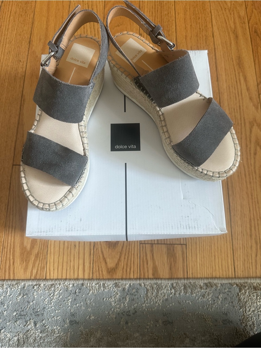 Dolce Vita Gray Suede Espadrille Wedge Sandals